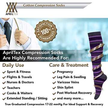 Cotton Compression Socks for Women & Men - Comfortable & Breathable Support Stockings for Nurses, Travel, Pregnancy, Flight, Recovery - Boost Circulation to Fight Edema, Shin Splint & Pain (Purple,M)