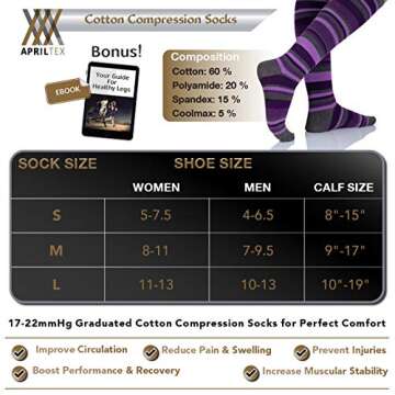 Cotton Compression Socks for Women & Men - Comfortable & Breathable Support Stockings for Nurses, Travel, Pregnancy, Flight, Recovery - Boost Circulation to Fight Edema, Shin Splint & Pain (Purple,M)