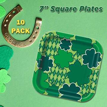 Unique St. Patrick's Day Argyle Clover Dinnerware Bundle | Dinner & Dessert Plates, Luncheon & Beverage Napkins | Irish Shamrock, Green Theme Leprechaun, Irish March 17