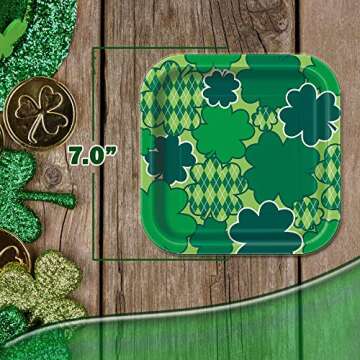 Unique St. Patrick's Day Argyle Clover Dinnerware Bundle | Dinner & Dessert Plates, Luncheon & Beverage Napkins | Irish Shamrock, Green Theme Leprechaun, Irish March 17