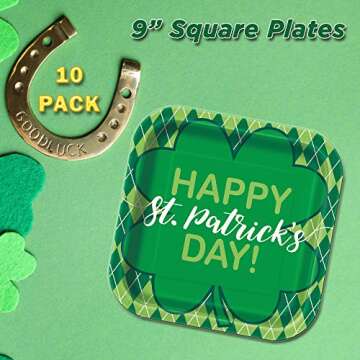 Unique St. Patrick's Day Argyle Clover Dinnerware Bundle | Dinner & Dessert Plates, Luncheon & Beverage Napkins | Irish Shamrock, Green Theme Leprechaun, Irish March 17