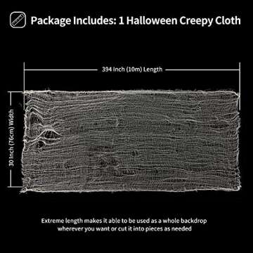 FestiCorp Halloween Beige White Cheesecloth, 394x30 inch-Halloween Spooky Creepy Cloth Curtain Gauze Fabric, Spider Web Mesh White Cheese Cloth for Haunted House Decor, Indoor & Outdoor Decoration