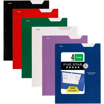 6-Pack 5-Star 4-Pocket Folders - Fits 3-Ring Binders, Writable Labels