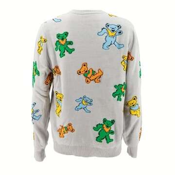 Ripple Junction Grateful Dead Men's Sweater Scattered Dancing Bears Band Christmas Holiday Small