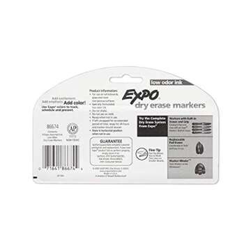 EXPO 86674K Low-Odor Dry Erase Markers, Fine Point, Assorted Colors, 1 Blister Pack with 4 Markers, Total of 4 Markers