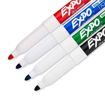 EXPO 86674K Low-Odor Dry Erase Markers, Fine Point, Assorted Colors, 1 Blister Pack with 4 Markers, Total of 4 Markers