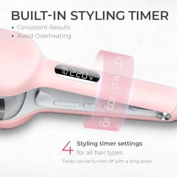 Curling Iron Hair Crimper Waver - TYMO ROVY Beach Waves Curling Wand, Ionic Deep Waver Hair Curler Tool with Ceramic 3 Barrel for Women, Dual Voltage, Anti-Scald, Easy to Use, 1.25 Inch, Pink