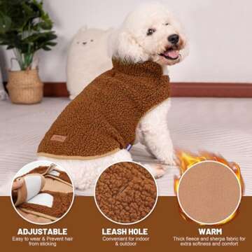 cyeollo Reversible Dog Coat Thick Turtleneck Fleece Furry Clothes Dog Jacket for Cold Weather Winter Warm Dog Coats for Small Dogs Apparel Brown, S