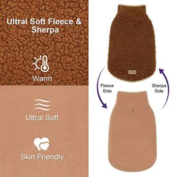 cyeollo Reversible Dog Coat Thick Turtleneck Fleece Furry Clothes Dog Jacket for Cold Weather Winter Warm Dog Coats for Small Dogs Apparel Brown, S