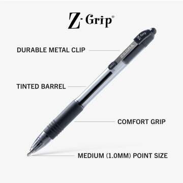 Zebra Pen Z-Grip Retractable Ballpoint Pen, Medium Point, 1.0mm, Black Ink, 24 Pack (Packaging may vary)