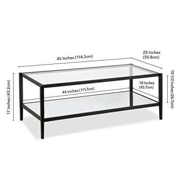 Henn&Hart 45" Wide Rectangular Coffee Table with Mirror Shelf in Blackened Bronze, Modern coffee tables for living room, studio apartment essentials