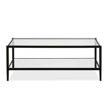 Henn&Hart 45" Wide Rectangular Coffee Table with Mirror Shelf in Blackened Bronze, Modern coffee tables for living room, studio apartment essentials