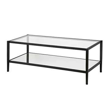 Henn&Hart 45" Wide Rectangular Coffee Table with Mirror Shelf in Blackened Bronze, Modern coffee tables for living room, studio apartment essentials