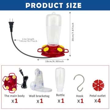 Heated Hummingbird Feeder for Outdoor Winter,Bird Nectar Feeder for Garden Decor,Window Hanging with a Suction Cup and Installation Bracket,Prevents Water Freezing in Cold Weather(1pc)