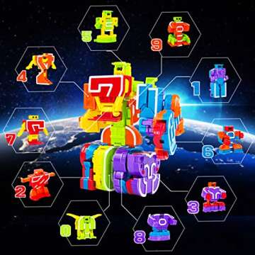 Lydaz Number Bots Toys for Kids, Number Robots Block, Preschool Action Learning Education Math Autism Toys for Toddlers, Classroom Valentines Birthday Gifts for Boys 2 3 4 5Years Old(10Pcs)