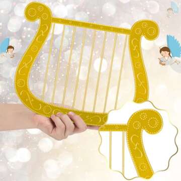 Maasechs Plastic Angel Harp Halloween Costume Accessory Gold Plastic Angel Harp for Costume Halloween Angel Theme Party Dress Up Accessories 10.83 x 9.06 Inch