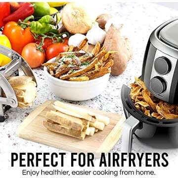 POP AirFry Mate, Commercial Grade Stainless Steel French Fry Cutter, Vegetable and Potato Slicer, 2 Blade Sizes, Non-Slip Suction Base, Perfect for Air Fryer (Not for Sweet Potatoes)