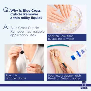 Blue Cross Professional Nail Care, Hydrating, Moisturizing, Strengthening Liquid Cuticle Remover + Softener with Lanolin for Brittle Nails, Hang Nails + Dry Cuticles, Made in USA, 6 ounce