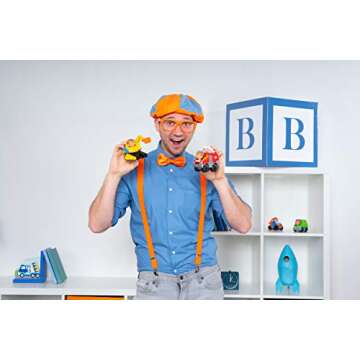 Blippi Mini Vehicles, Including Excavator and Fire Truck, Each with a Character Toy Figure Seated Inside - Zoom Around The Room for Free-Wheeling Fun - Perfect for Young Children