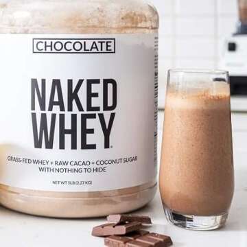 Naked Whey 1LB - All Natural Grass Fed Whey Protein Powder, Organic Chocolate, and Coconut Sugar - No GMO, No Soy, and Gluten Free, Aid Growth and Recovery - 12 Servings