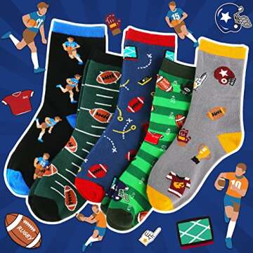 Belloxis Boys Socks Football Gifts for Boys 8-12 Football Socks Funny Gifts for Football Lovers Cool Novelty Socks 5 Pairs