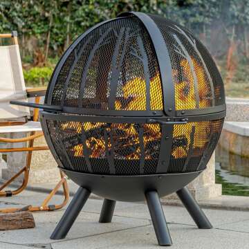 35 Inch Heavy Duty Wood Burning Fire Pit with BBQ Grill & Spark Screen