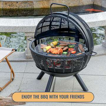 35 Inch Heavy Duty Fire Pit with BBQ Grill & Ash Pan