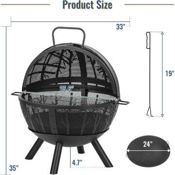 35 Inch Heavy Duty Fire Pit with BBQ Grill & Ash Pan