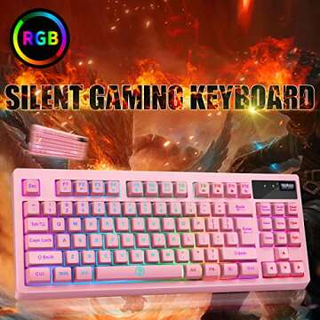 ZJFKSDYX L87 Wireless Gaming Keyboard, Rechargeable 3000mAh 2.4G LED Backlit Wireless Keyboard, Ergonomic Keyboard with Mechanical Feeling Keys for PC PS4 Xbox One Mac, Teclado Gamer (Pink)