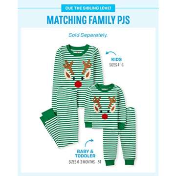 The Children's Place,Family Matching Christmas Holiday Pajamas Sets, Snug Fit 100% Cotton, Adult, Big Kid, Toddler, Baby,Kids - PJ Set,RUDOLPH STRIPE,16