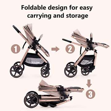 Lortsybab 2-in-1 Baby Stroller with Bassinet Mode - Folding Infant Newborn Pram Stroller with Reversible Seat - Toddler Strollers for 0-36 Months Old Babies (Beige)