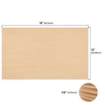 Premium Baltic Birch Plywood,3 mm 1/8"x 12"x 18" Thin Wood 6 Flat Sheets with B/BB Grade Veneer for DIY Arts and Crafts,Woodworking,Scroll Sawing Projects,Painting,Drawing,Laser Cutting Projects