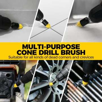 Holikme 6Pack Drill Brush Power Scrubber Cleaning Brush Extended Long Attachment Set All Purpose Drill Scrub Brushes Kit for Grout, Floor, Tub, Shower, Tile, Bathroom Black