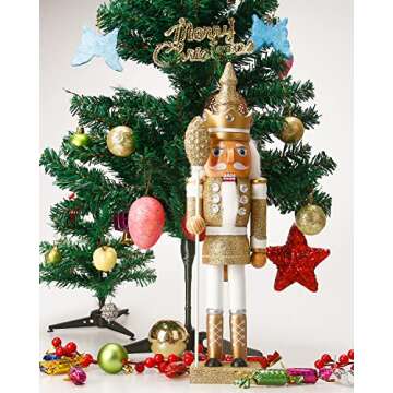 HOLYHOM Nutcracker Christmas Decorations,15 Inch Traditional Wooden Nutcracker King Soldier,Festive Christmas Décor for Shelves and Tables