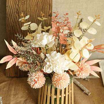 KIRIFLY Artificial Fake Flowers Plants Silk Flower Arrangements Wedding Bouquets Decorations Plastic Floral Table Centerpieces for Home Kitchen Garden Party Décor (Champagne)