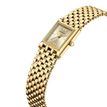 BOFAN Gold Watches for Women Luxury Ladies Quartz Wrist Watch with Stainless Steel Bracelet,Waterproof,Casual Fashion Square Dial.Band Adjustment Tool Included