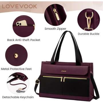 LOVEVOOK Laptop Bag for Women 15.6 Inch Laptop Tote Work Bag Professional Leather Computer Briefcase Waterproof Business Teacher Office Bag Handbag