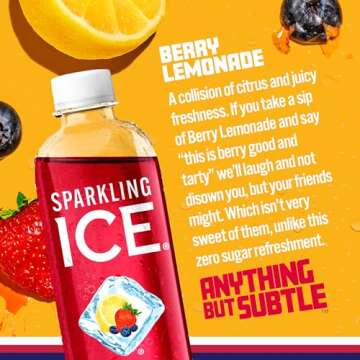 Sparkling Ice, Berry Lemonade Sparkling Water, Zero Sugar Flavored Water, with Vitamins and Antioxidants, Low Calorie Beverage, 17 fl oz Bottles (Pack of 12)