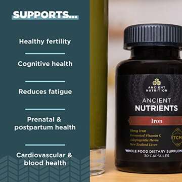 Iron Supplement by Ancient Nutrition, 18mg per Serving, Supports Response to Fatigue and Stress, Adaptogenic Herbs, Enzyme Activated, Paleo & Keto Friendly, 30 Capsules