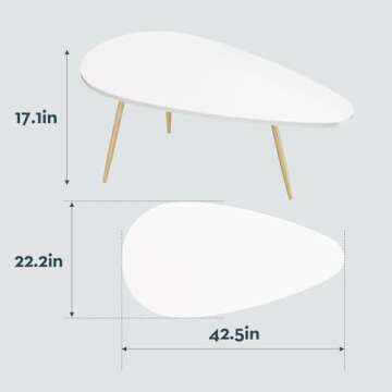 SAYGOER Modern Coffee Table White Oval Coffee Tables for Living Room Simple Center Table for Small Space Home Office Easy Assembly 22.2" D x 42.5" W x 17.1" H, White