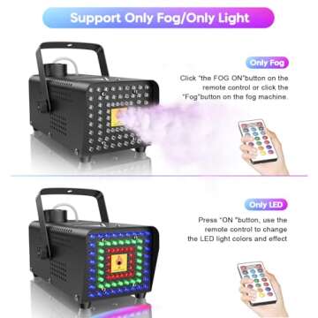 Fansteck Fog Machine, Smoke Machine with 72 LED Lights Effect, 500W and 2000CFM Fog with Wireless Remote Control, Perfect for Indoor Outdoor Wedding, Halloween, Party and Stage Effect