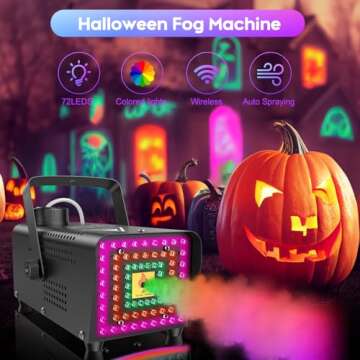 Fansteck Fog Machine, Smoke Machine with 72 LED Lights Effect, 500W and 2000CFM Fog with Wireless Remote Control, Perfect for Indoor Outdoor Wedding, Halloween, Party and Stage Effect