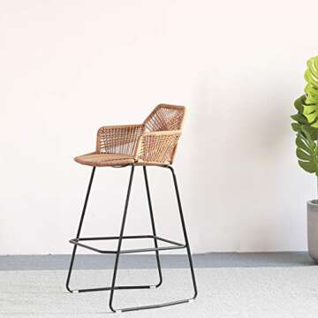 Classic Elegant Home Décor Leisure Hand-Woven Rattan Seat Barstools Bar Chairs, 65cm/75cm Modern Design