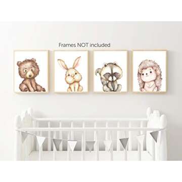 Designs by Maria Inc. Little Baby Watercolor Animals Woodland Prints Set of 4 (Unframed) Nursery Decor Art (8x10) (Option 2)