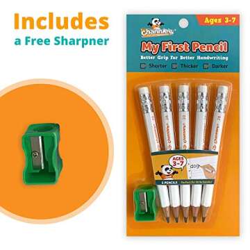 Channie's My First Pencil, Easy-to-Hold Jumbo Pre Sharpened Pencils #2 for Preschoolers, Kindergarteners & 1st Graders, White Wooden 2B Fat Pencils for Kids Ages 3-7, Pack of 2 (5 Each) & Sharpener