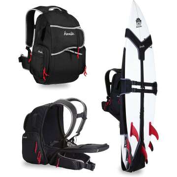 Koraloc Surf Backpack - Hands Free Surfboard Bag, Holds Up to 3 Boards for Easy Travel