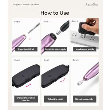 MelodySusie Portable Electric Nail Drill,PC120B Compact Efile Electrical Professional Nail File Kit for Acrylic, Gel Nails, Manicure Pedicure Polishing Shape Tools Design for Home Salon Use, Purple