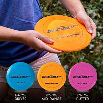 Franklin Sports Disc Golf Basket + Discs Set - Portable Disc Golf Target Basket with Chains - 3 Discs Included - Driver, Mid-Range + Putter