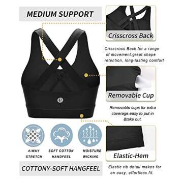 RUNNING GIRL Sports Bra for Women, Criss-Cross Back Padded Strappy Sports Bras Medium Support Yoga Bra with Removable Cups(WX2353D.Black.XS)