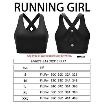 RUNNING GIRL Sports Bra for Women, Criss-Cross Back Padded Strappy Sports Bras Medium Support Yoga Bra with Removable Cups(WX2353D.Black.XS)